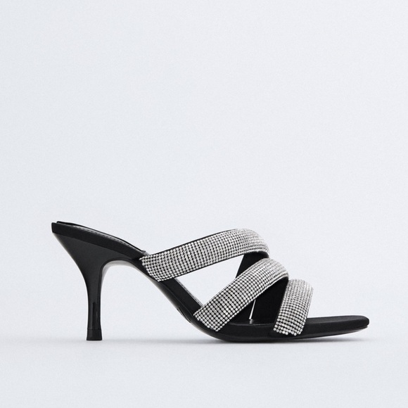 NWT ZARA Sparkly Strap Heeled Sandals 6.5